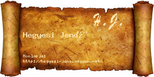 Hegyesi Jenő névjegykártya